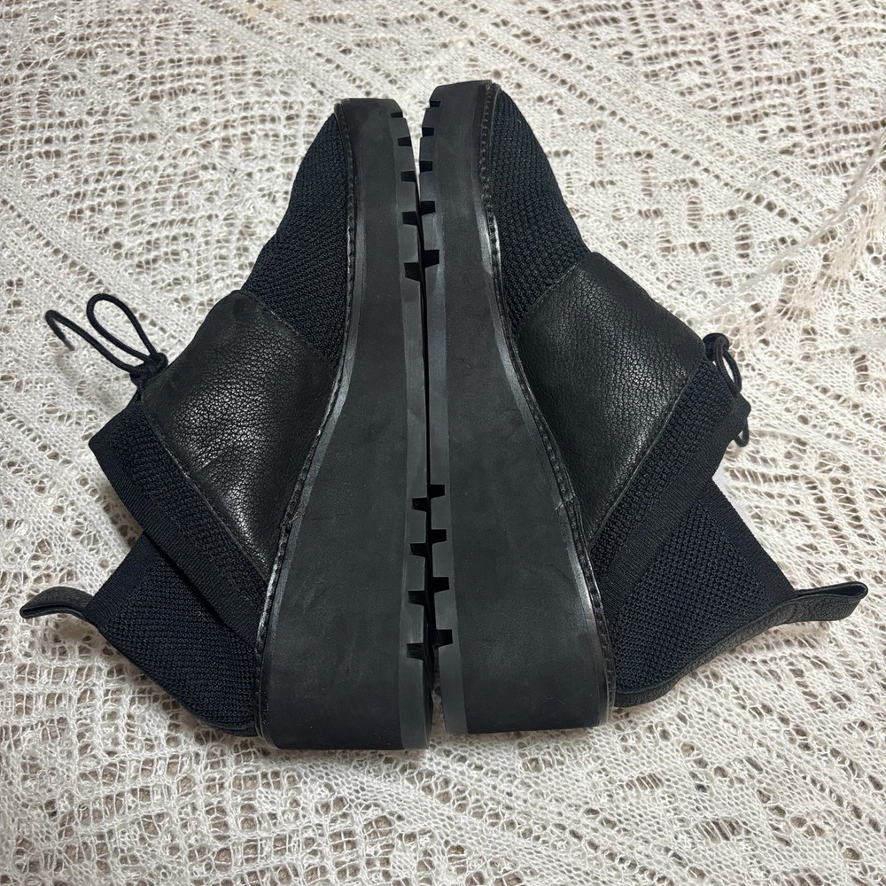 Eileen Fisher Knit Leather Sneaker Black Mesh Platform Wedge Shoe US 9.5‎